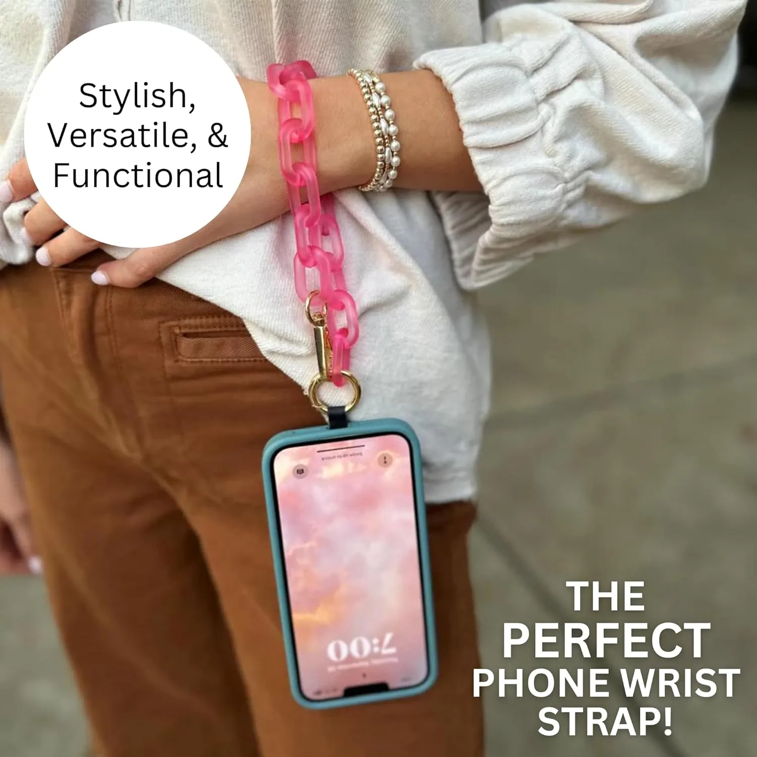 Clip and Go Phone Chain with Pouch (Ocean Blue - Blue Pouch) – Stylish Phone Lanyard Crossbody with Wallet for Women, Hands-Free Carrying and Adjustable Crossbody Chain Strap