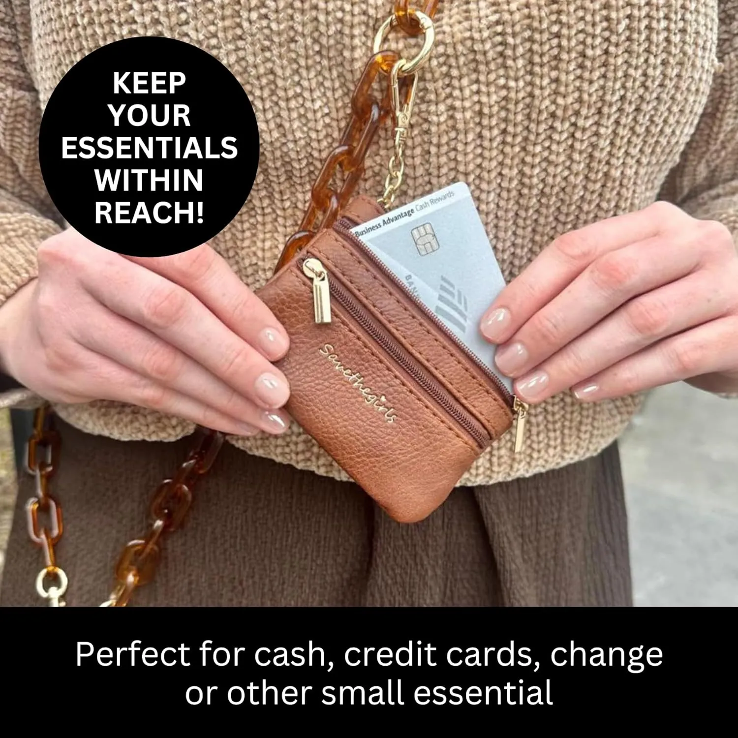 Clip and Go Phone Chain with Pouch (Ocean Blue - Blue Pouch) – Stylish Phone Lanyard Crossbody with Wallet for Women, Hands-Free Carrying and Adjustable Crossbody Chain Strap
