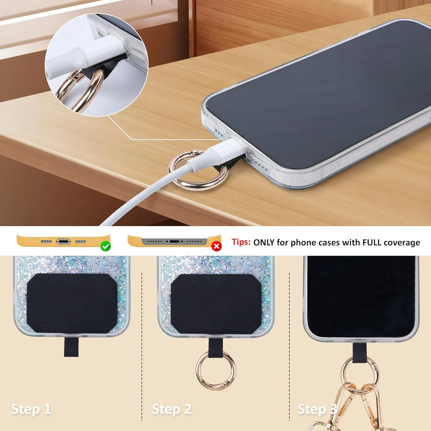 Clip and Go Strap for Phone with Wallet Crossbody Lanyard Adjustable Strap with Zipper Pouch Fit for All Phones-Brown Stripe