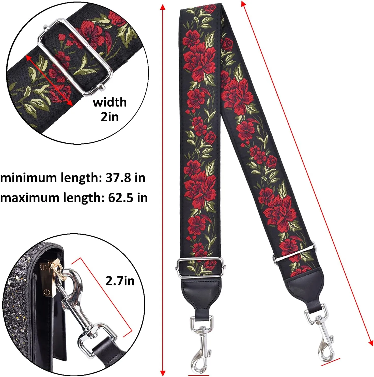 CLOUDMUSIC Handbag Strap Replacement Crossbody Strap Purse Strap With Silver Clips For Women Girls