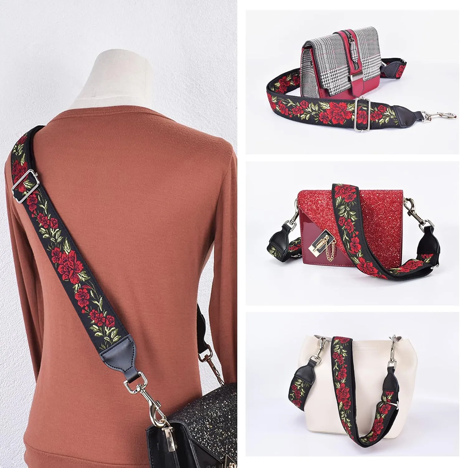 CLOUDMUSIC Handbag Strap Replacement Crossbody Strap Purse Strap With Silver Clips For Women Girls