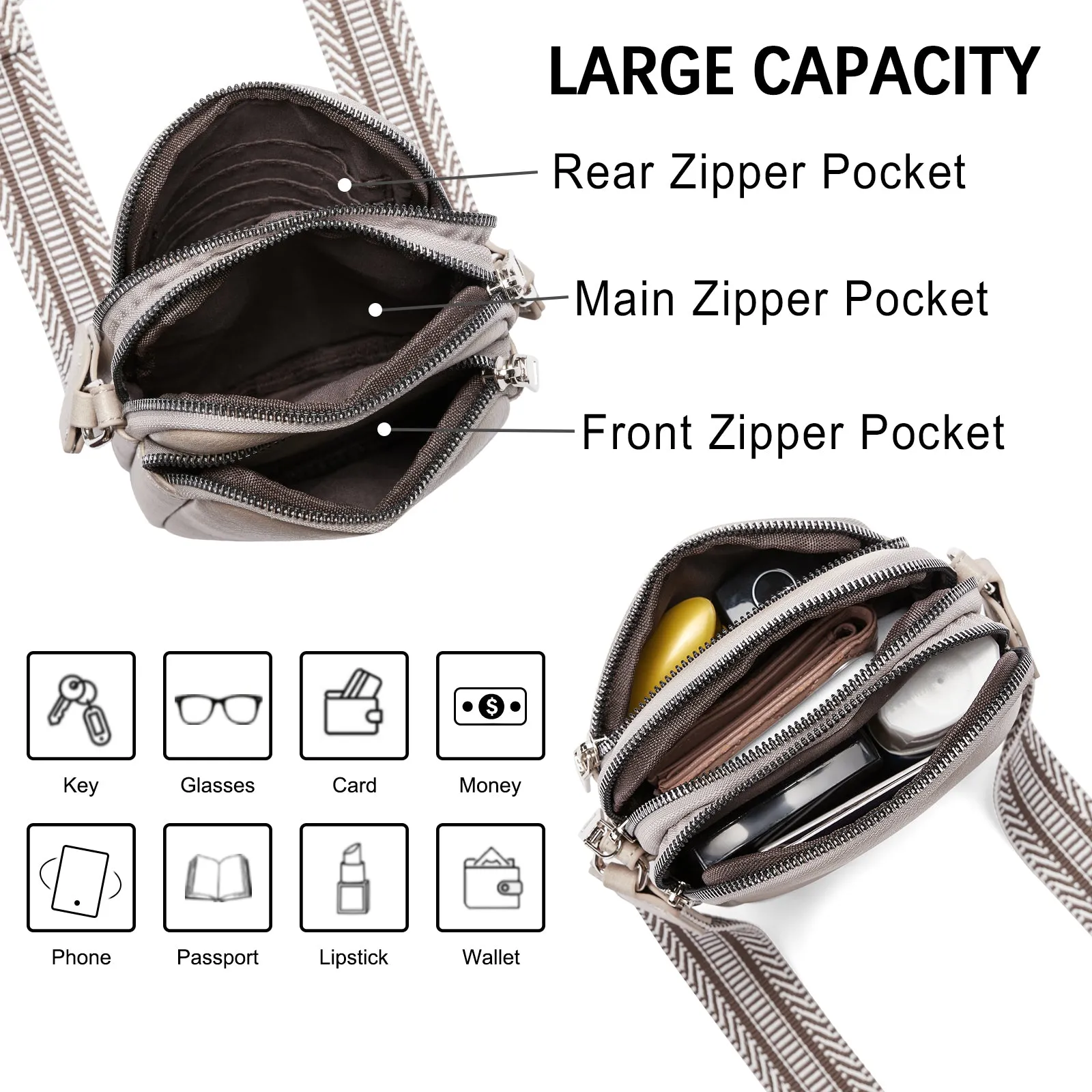 CLUCI Crossbody Bags for Women Small Vegan Leather Cell Phone Purse Shoulder Handbag Wallet with Adjustable Guitar Strap