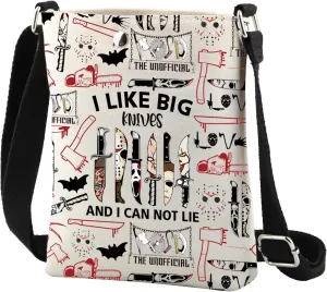 CMNIM Horror Movie Crossbody Bag Scary Movie Gifts for Horror Fan I Like Big Knives and I Can Not Lie Halloween Party Gift