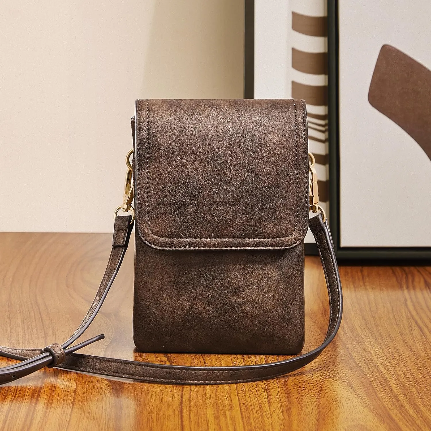 Cnoles Crossbody Bags for Women Small Fashion Shoulder Bag Vegan Soft Leather Cell Phone Bag Wallet Purses Adjustable Strap Coffee