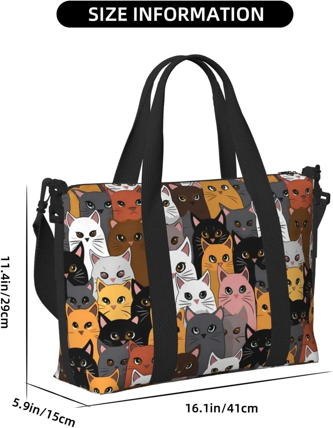 Colorful Cats Travel Duffel Bags for Women Men, Sports Training Gym Bag Dance Bag with Adjustable Shoulder Strap Cartoon Kitten Weekender Overnight Bag