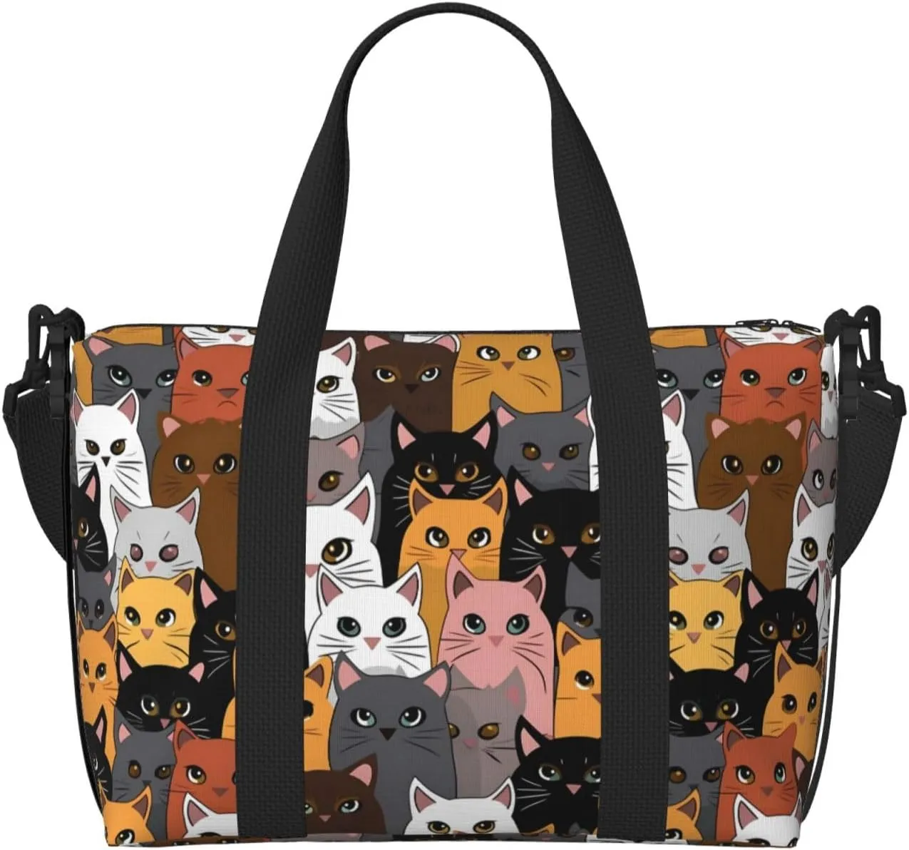 Colorful Cats Travel Duffel Bags for Women Men, Sports Training Gym Bag Dance Bag with Adjustable Shoulder Strap Cartoon Kitten Weekender Overnight Bag