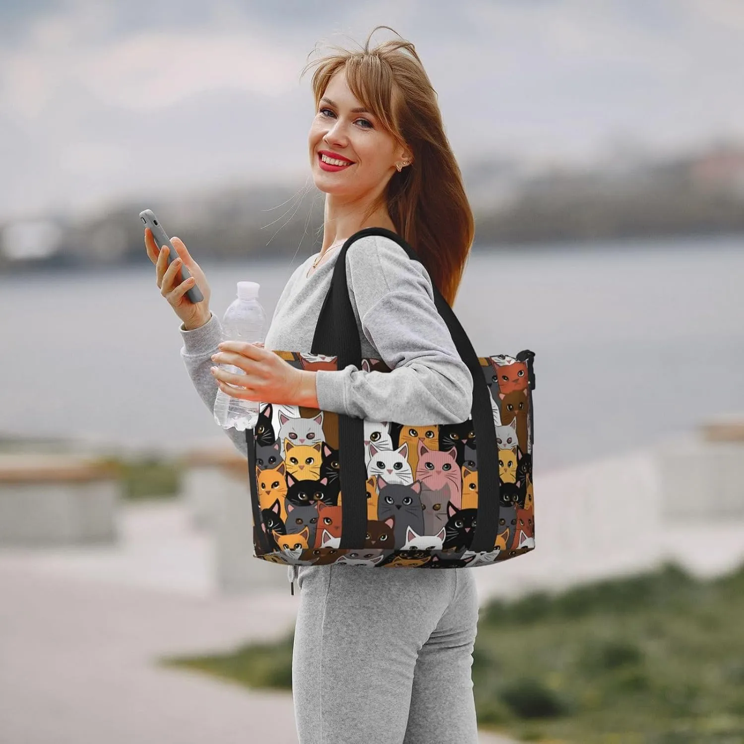 Colorful Cats Travel Duffel Bags for Women Men, Sports Training Gym Bag Dance Bag with Adjustable Shoulder Strap Cartoon Kitten Weekender Overnight Bag