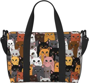 Colorful Cats Travel Duffel Bags for Women Men, Sports Training Gym Bag Dance Bag with Adjustable Shoulder Strap Cartoon Kitten Weekender Overnight Bag