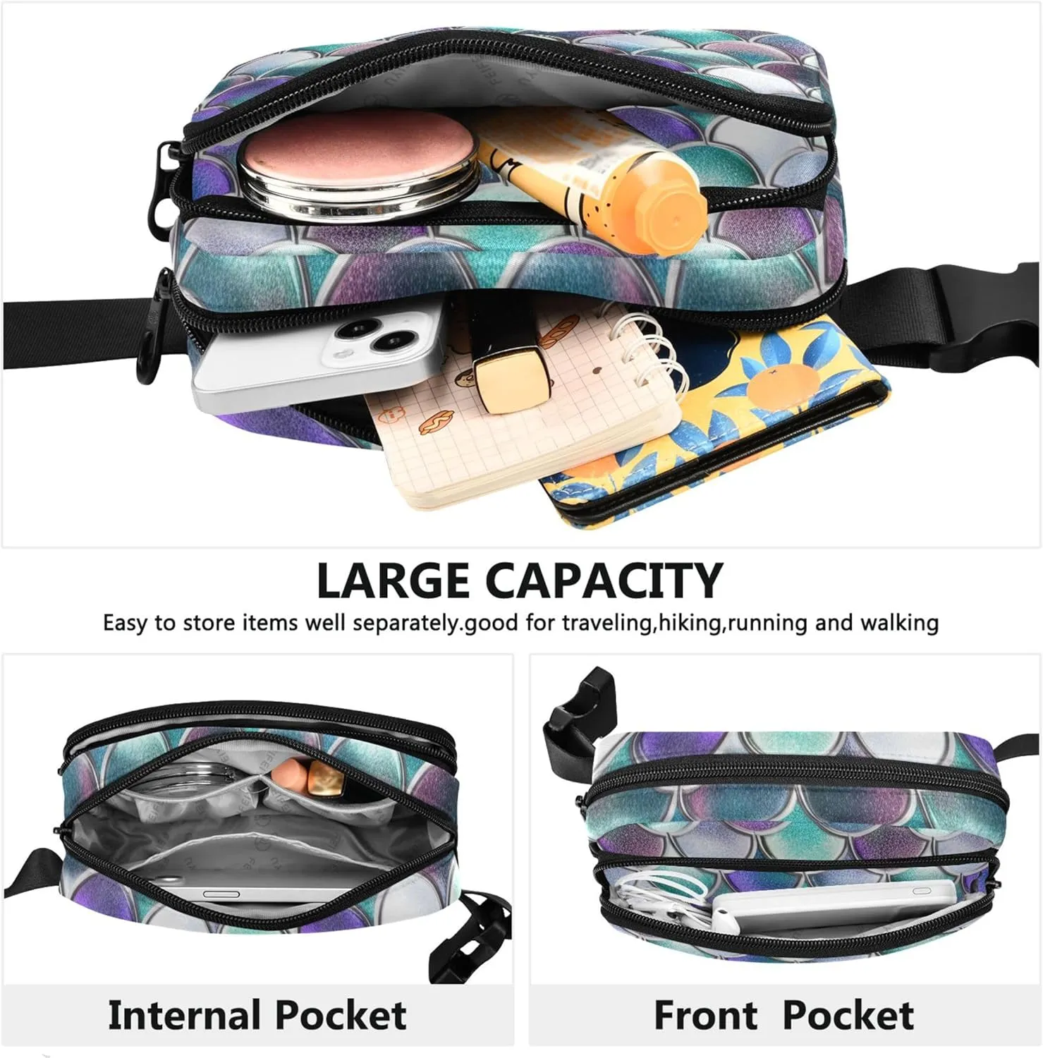 Colorful Scales Shades Turquoise Waterproof Women Fanny Packs Belt Bag Hip Pack Cartoon Crossbody Waist Bag