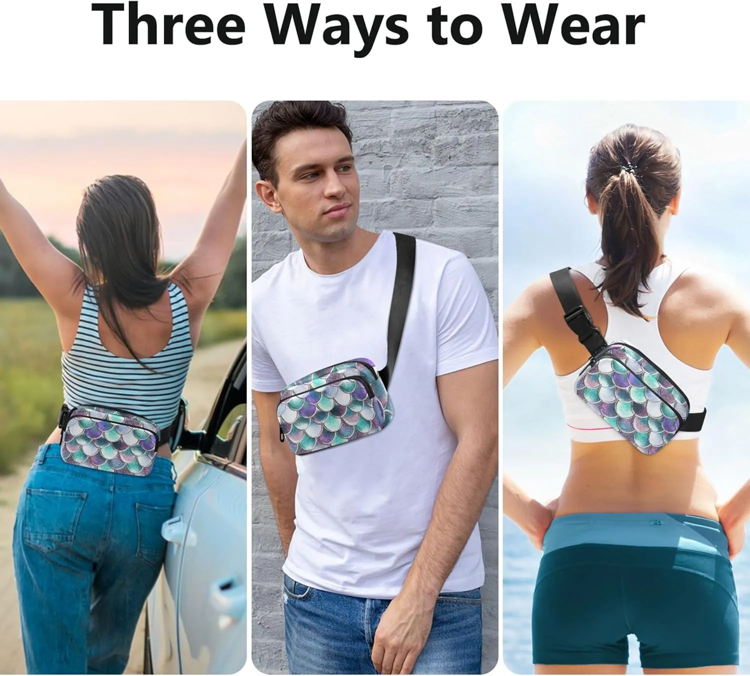 Colorful Scales Shades Turquoise Waterproof Women Fanny Packs Belt Bag Hip Pack Cartoon Crossbody Waist Bag