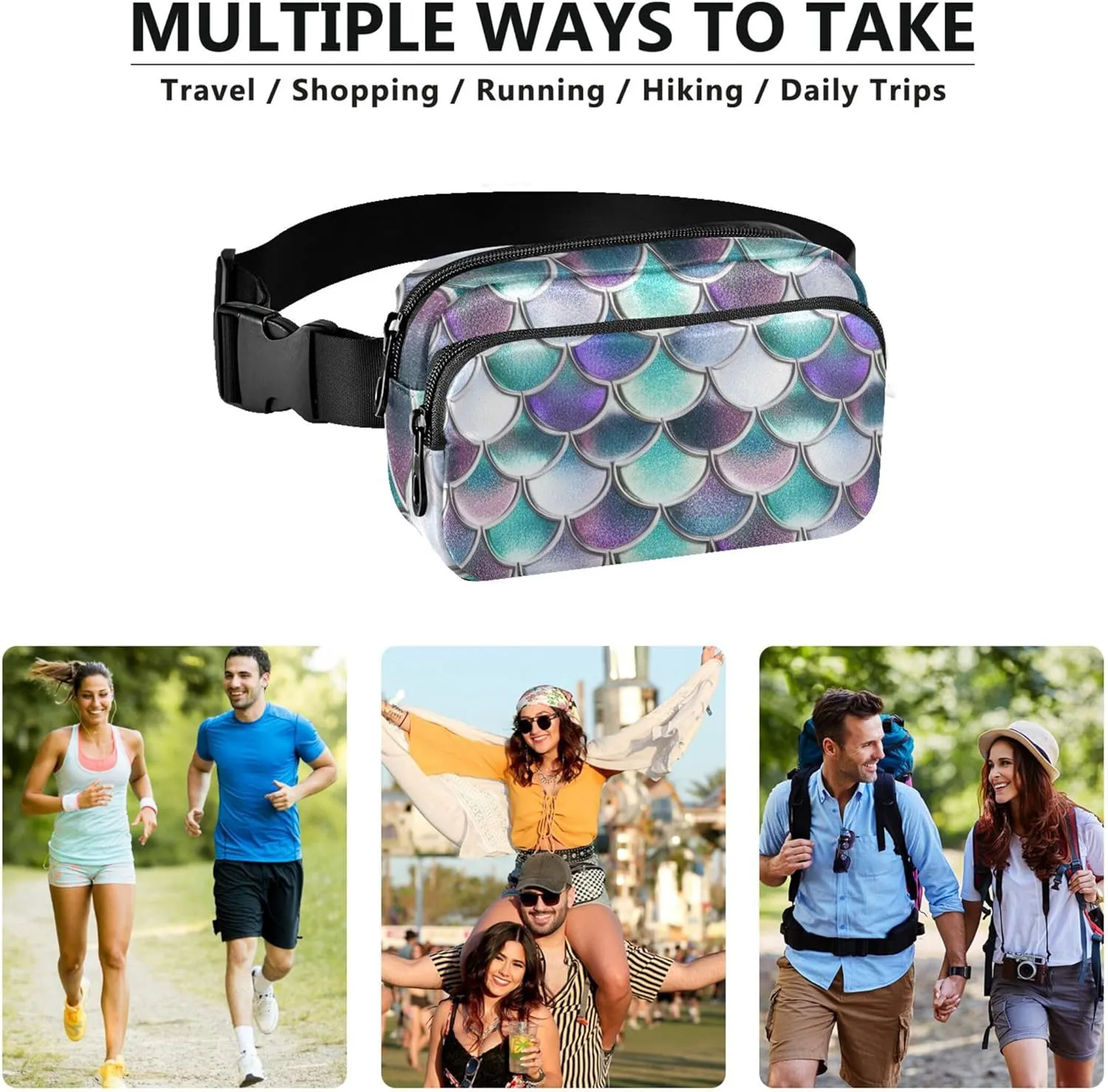 Colorful Scales Shades Turquoise Waterproof Women Fanny Packs Belt Bag Hip Pack Cartoon Crossbody Waist Bag