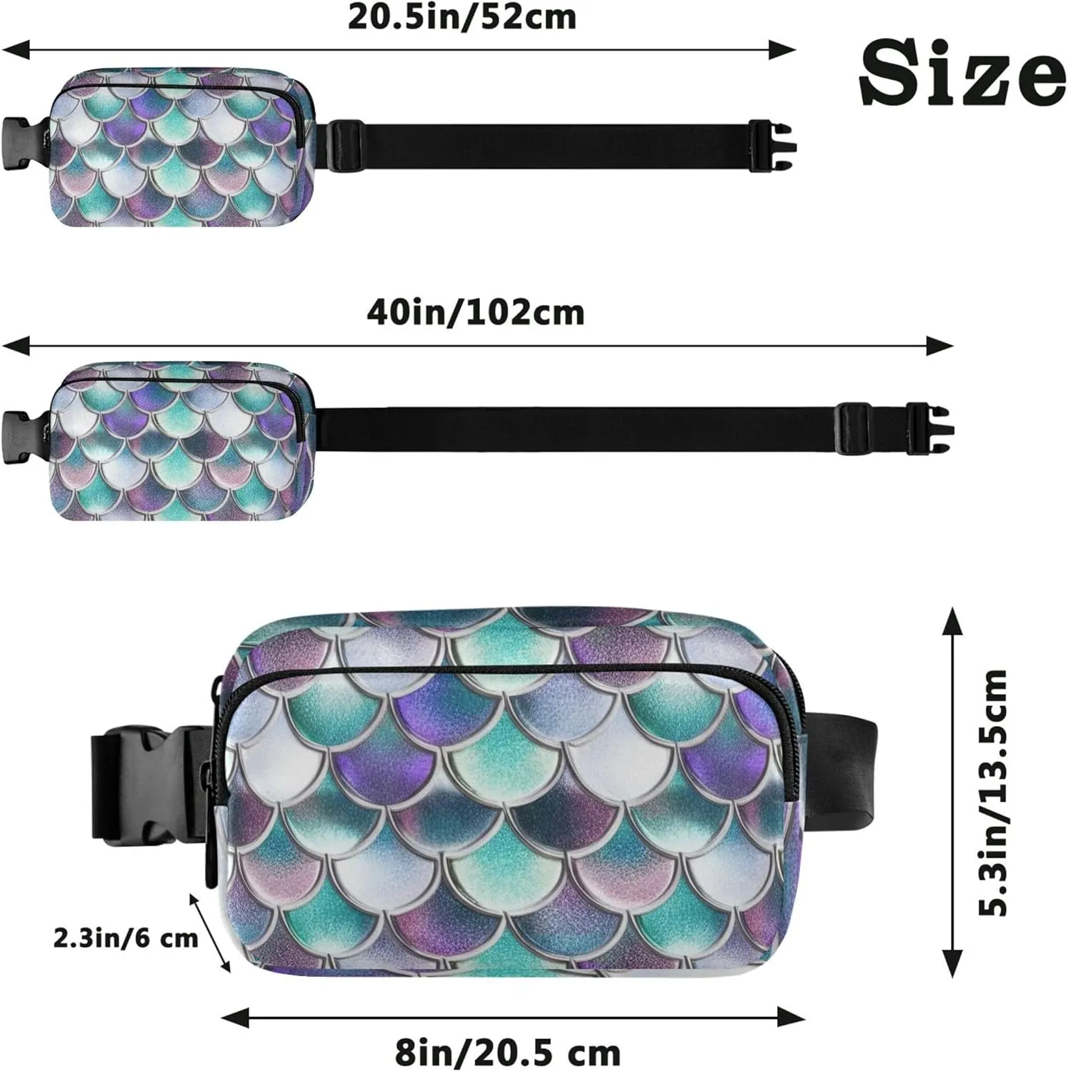 Colorful Scales Shades Turquoise Waterproof Women Fanny Packs Belt Bag Hip Pack Cartoon Crossbody Waist Bag