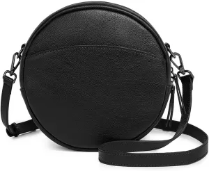 COOLCY Leather Crossbody Bags for Women, Circle Purse Shoulder Bag, Fashion Round Handbag for Travel, 2 Adjustable Strap