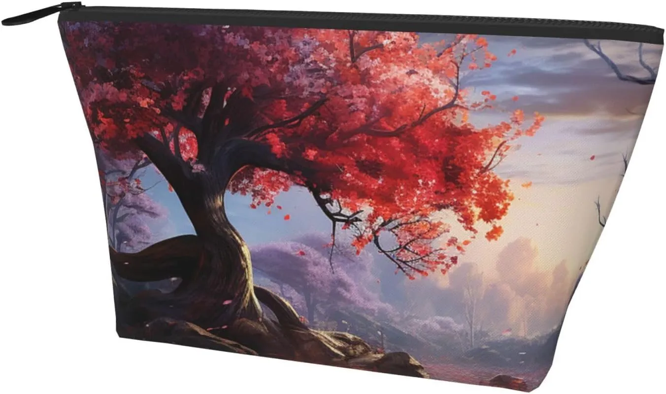 Cosmetic Bag Portable Makeup Bag Fall Flowers Tree Scenery Toiletry Bag Large Capacity Zipper Pouch Waterproof Toiletry Pouch Makeup Organizer Case for Women Men