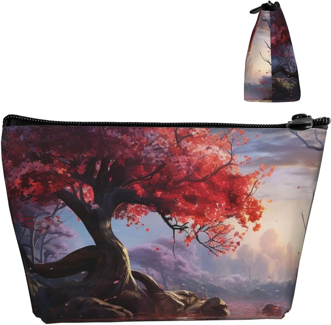 Cosmetic Bag Portable Makeup Bag Fall Flowers Tree Scenery Toiletry Bag Large Capacity Zipper Pouch Waterproof Toiletry Pouch Makeup Organizer Case for Women Men