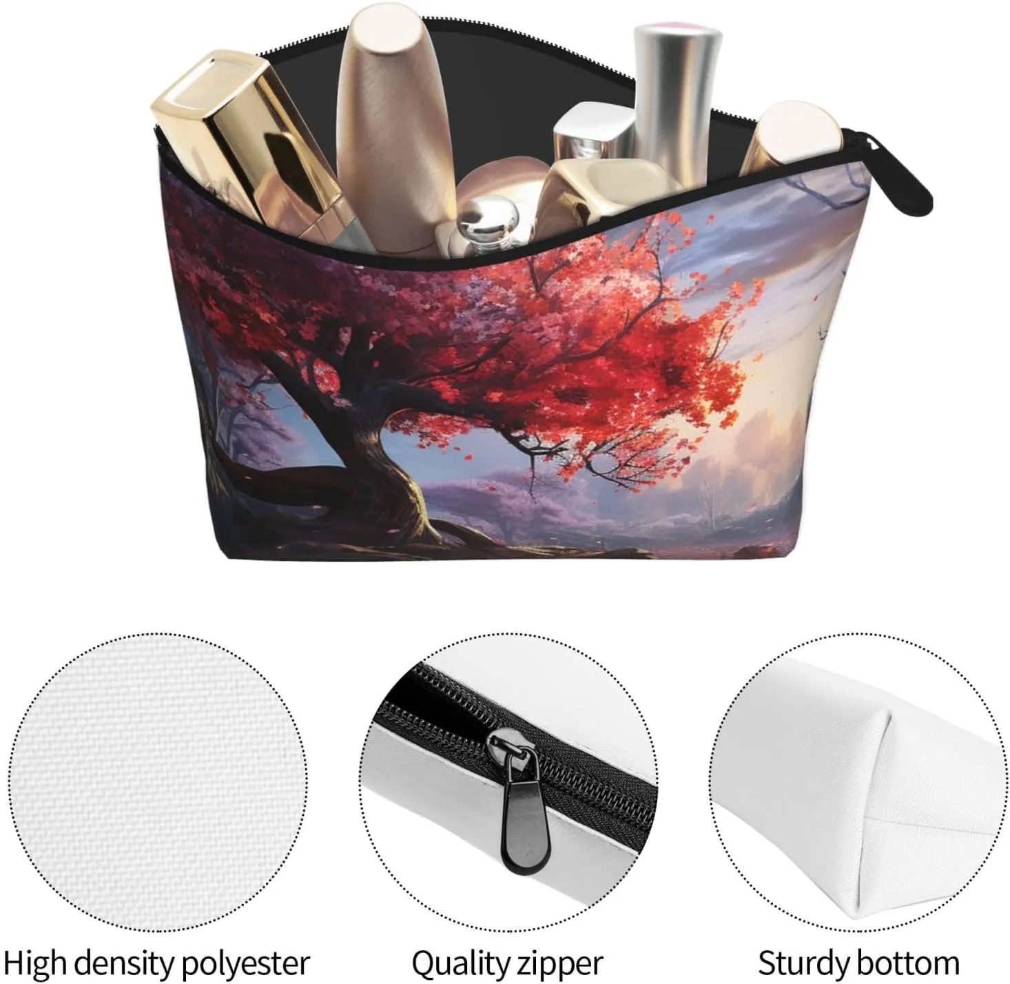 Cosmetic Bag Portable Makeup Bag Fall Flowers Tree Scenery Toiletry Bag Large Capacity Zipper Pouch Waterproof Toiletry Pouch Makeup Organizer Case for Women Men