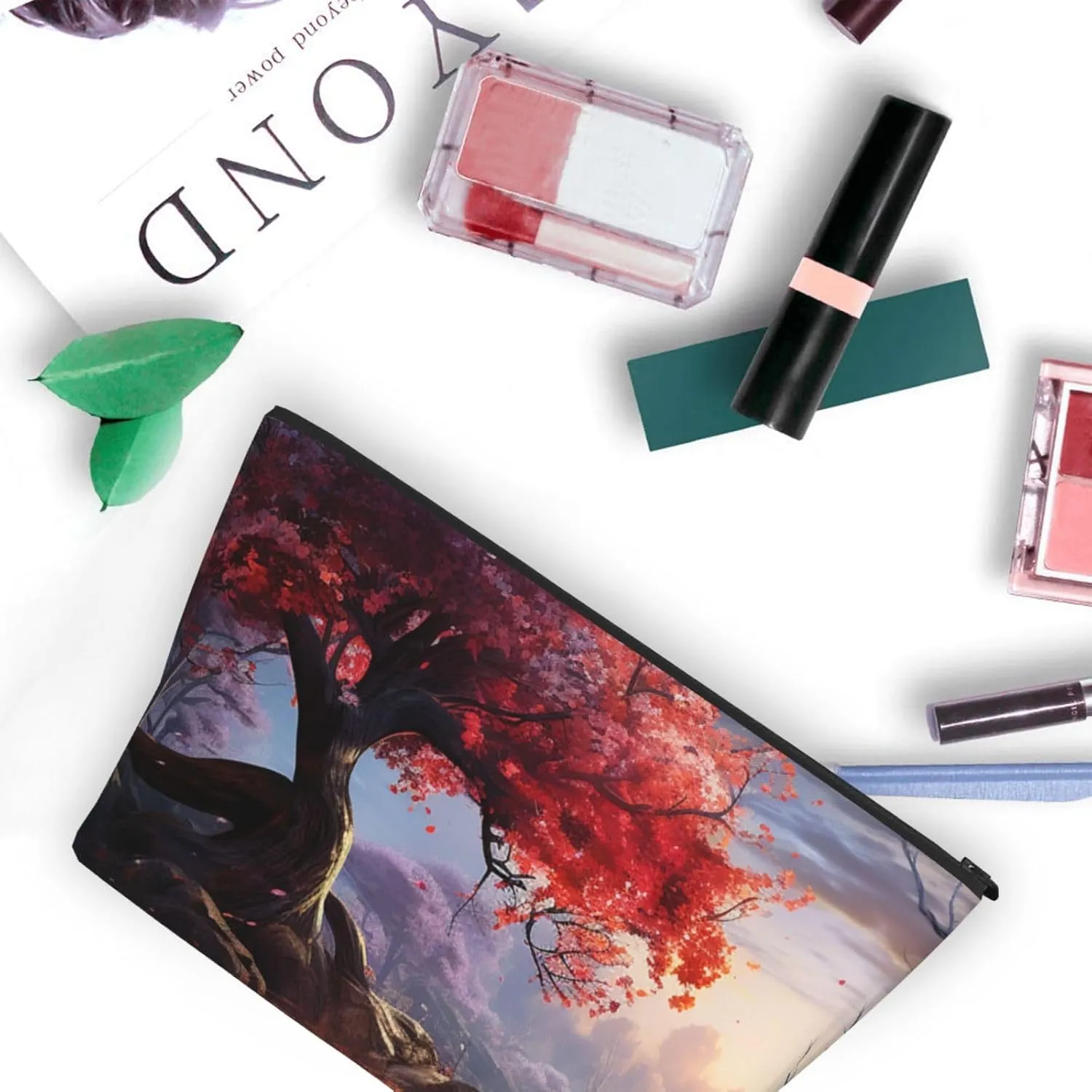 Cosmetic Bag Portable Makeup Bag Fall Flowers Tree Scenery Toiletry Bag Large Capacity Zipper Pouch Waterproof Toiletry Pouch Makeup Organizer Case for Women Men