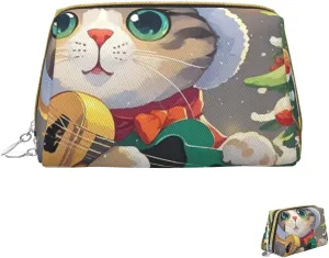 Cosmetic Bag Travel Makeup Bag Waterproof Toiletry Pouch Portable Wide Open Pouch Cute Otter Makeup Organizer Case Large Capacity Zipper Pouch Toiletry Bag for Women, Cute Cat Sing Christmas Carols,