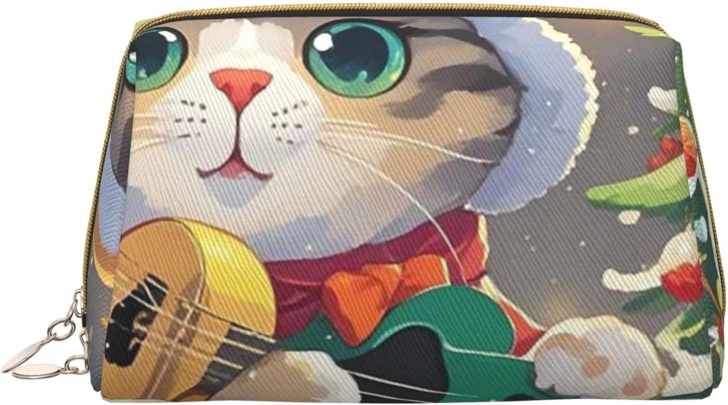 Cosmetic Bag Travel Makeup Bag Waterproof Toiletry Pouch Portable Wide Open Pouch Cute Otter Makeup Organizer Case Large Capacity Zipper Pouch Toiletry Bag for Women, Cute Cat Sing Christmas Carols,