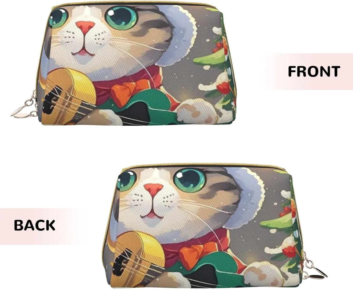Cosmetic Bag Travel Makeup Bag Waterproof Toiletry Pouch Portable Wide Open Pouch Cute Otter Makeup Organizer Case Large Capacity Zipper Pouch Toiletry Bag for Women, Cute Cat Sing Christmas Carols,