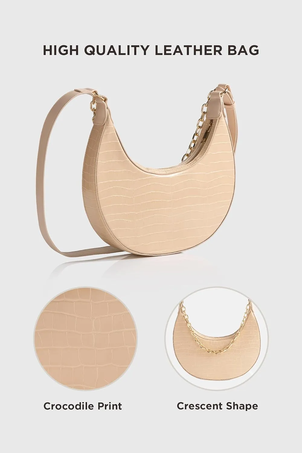 Coucoland Crossbody Bag for Women - Leather Shoulder Handbag Saddle Underarm Purse with Adjustable Strap for Women Daily