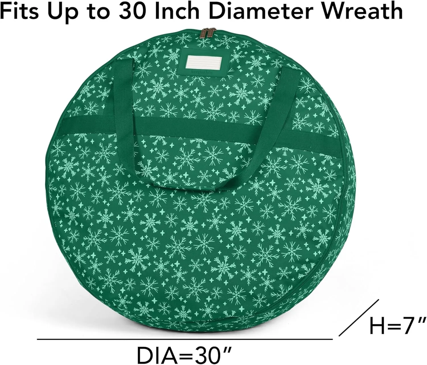 Covermates Keepsakes Christmas Wreath Storage Bag – Heavy Duty Polyester, Interior Pouch, Dual Zipper Pulls - Holiday Storage, Green Snowflake