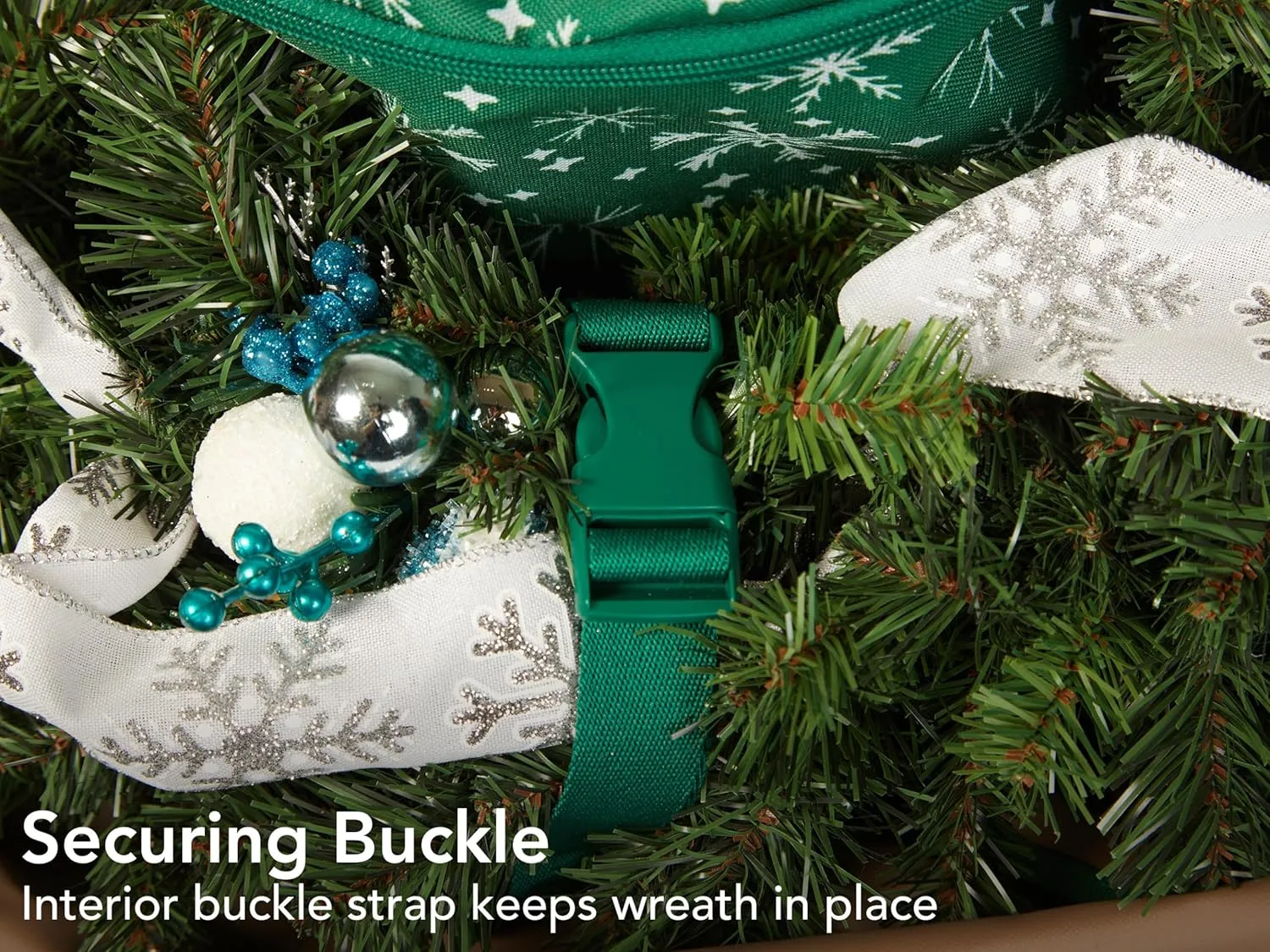 Covermates Keepsakes Christmas Wreath Storage Bag – Heavy Duty Polyester, Interior Pouch, Dual Zipper Pulls - Holiday Storage, Green Snowflake