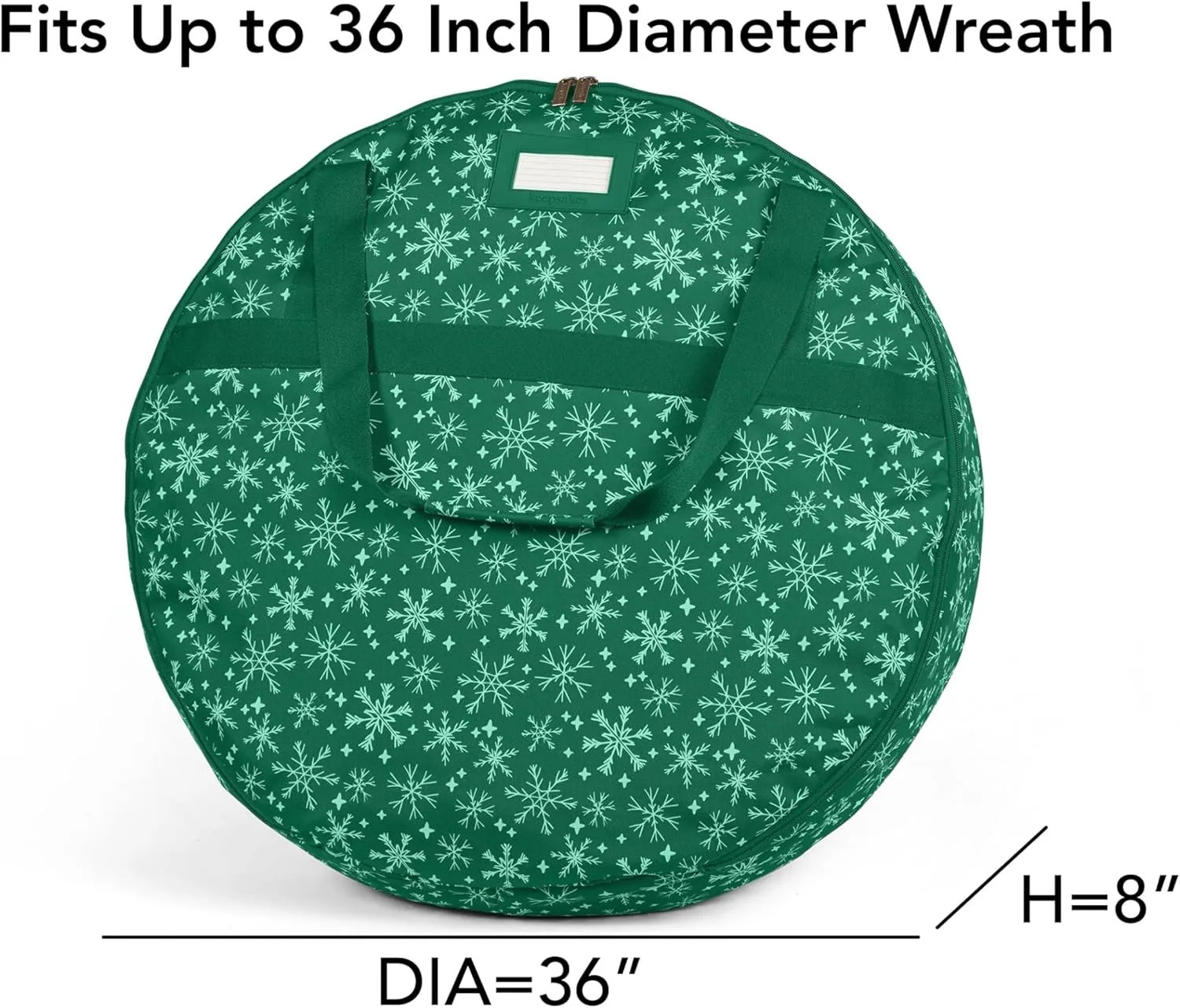 Covermates Keepsakes Christmas Wreath Storage Bag – Heavy Duty Polyester, Interior Pouch, Dual Zipper Pulls - Holiday Storage, Green Snowflake