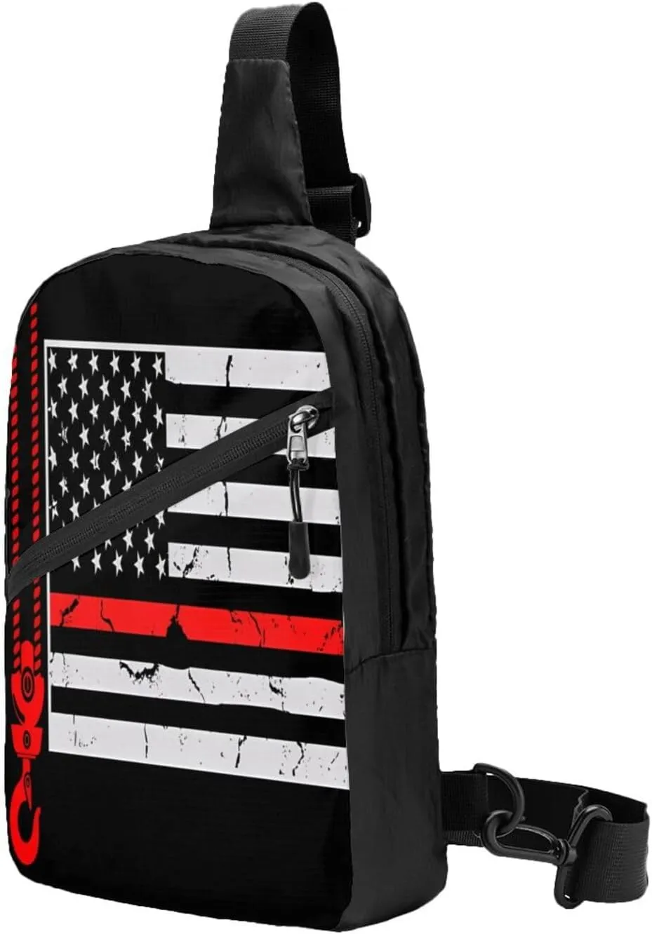 Crane Operator American Flag Portable Sling Bags Packable Crossbody Bag Foldable Sport Daypack Reusable Shoulder Backpack Diagonally Chest Bag for Workout Travel