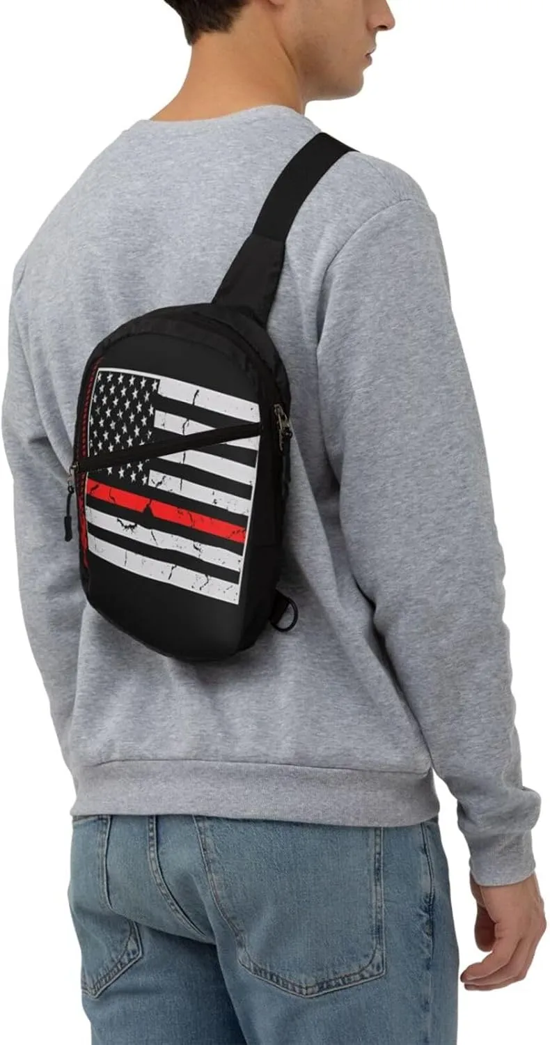 Crane Operator American Flag Portable Sling Bags Packable Crossbody Bag Foldable Sport Daypack Reusable Shoulder Backpack Diagonally Chest Bag for Workout Travel