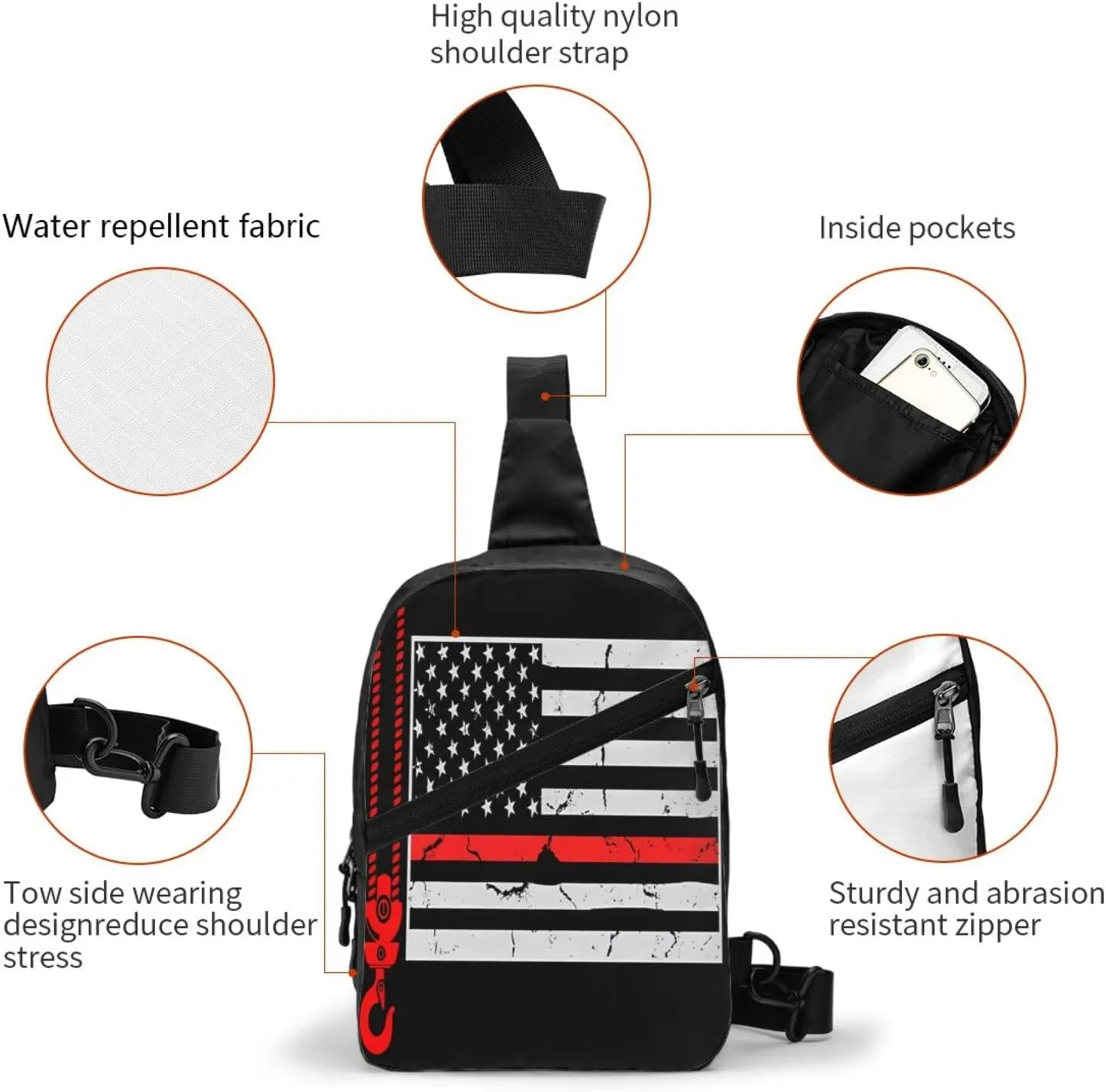 Crane Operator American Flag Portable Sling Bags Packable Crossbody Bag Foldable Sport Daypack Reusable Shoulder Backpack Diagonally Chest Bag for Workout Travel