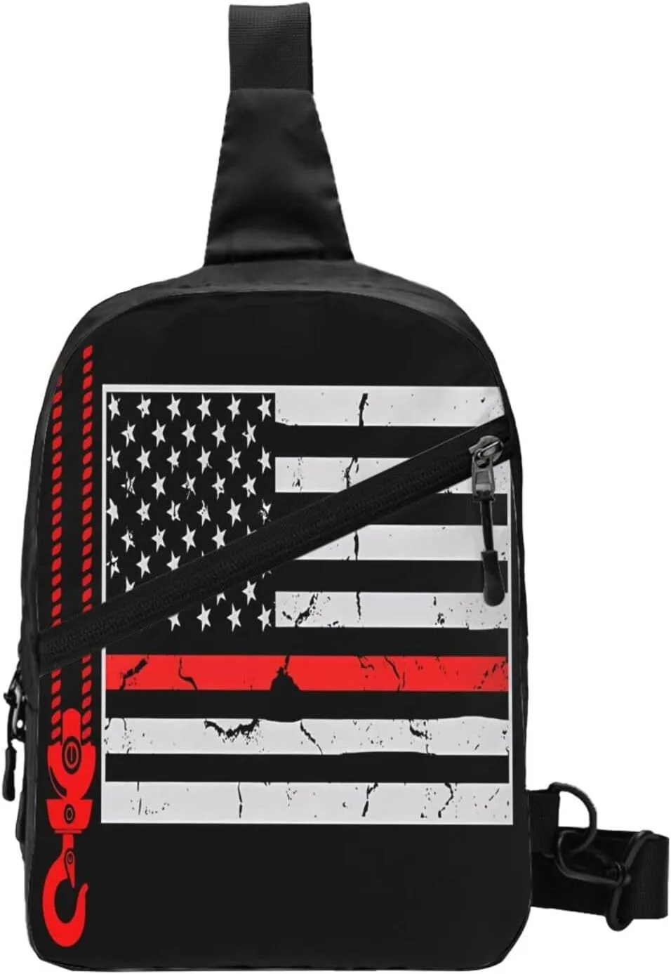Crane Operator American Flag Portable Sling Bags Packable Crossbody Bag Foldable Sport Daypack Reusable Shoulder Backpack Diagonally Chest Bag for Workout Travel