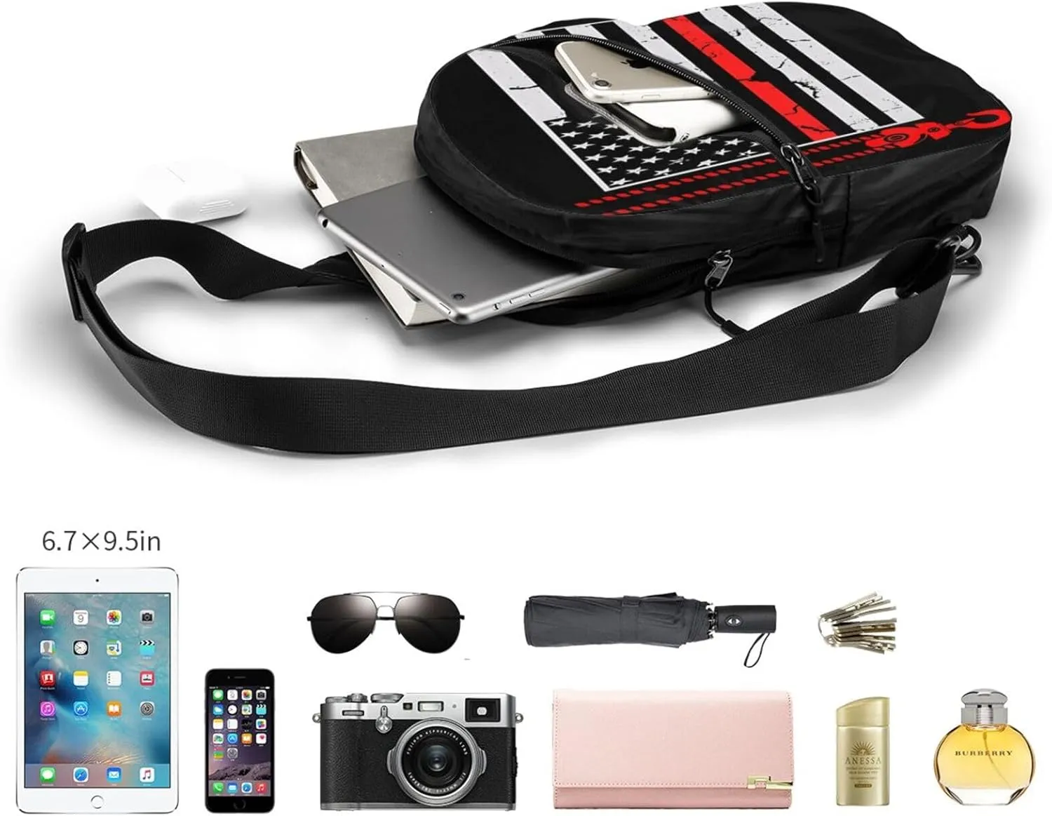 Crane Operator American Flag Portable Sling Bags Packable Crossbody Bag Foldable Sport Daypack Reusable Shoulder Backpack Diagonally Chest Bag for Workout Travel