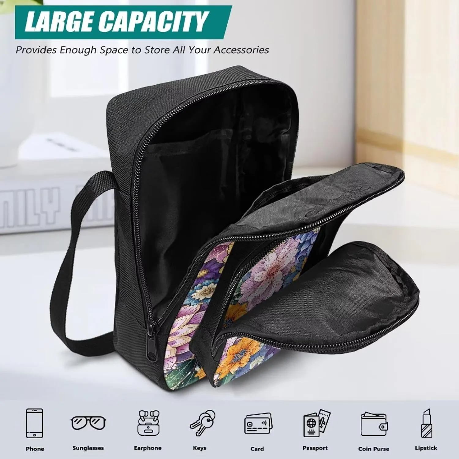 Cross-body Bag for Women Small Purse with Double Layer Zipper Pockets Shoulder Crossbody