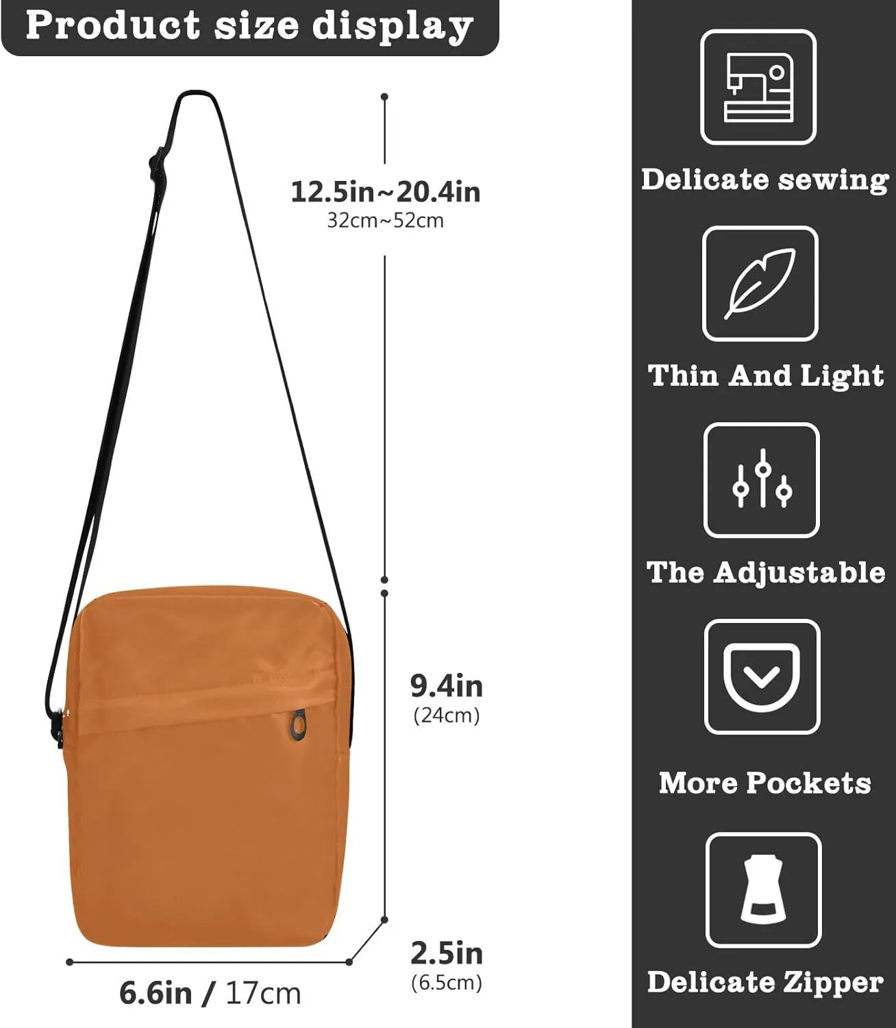 Crossbody Bag Black Messenger Bag for Women Men Purse Shoulder Bag Satchel Bag with Adjustable Strap Black