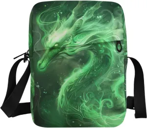 Crossbody Bag Neon Glowing Green Flame Dragon Messenger Bag for Women Men Purse Shoulder Bag Satchel Bag with Adjustable Strap 202b5949