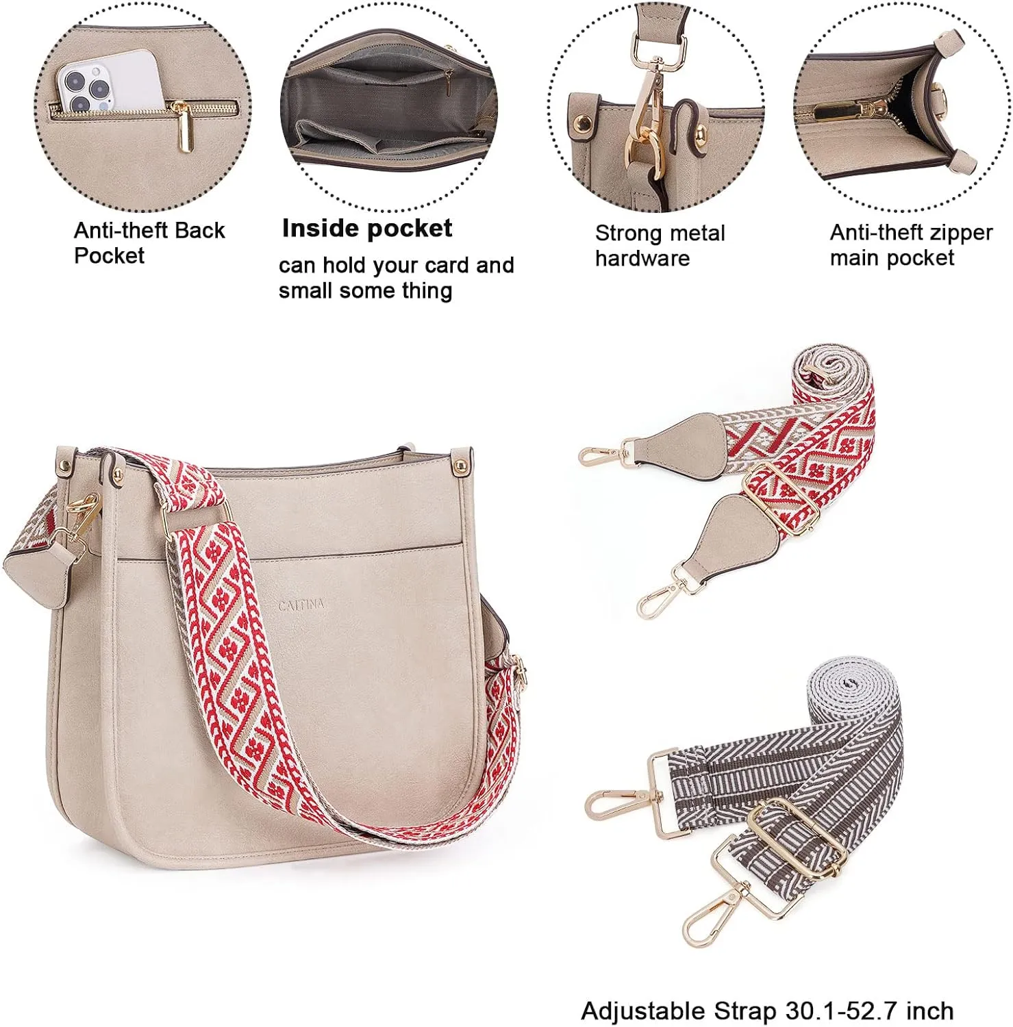 Crossbody Bag Women Vegan Leather Hobo Handbag Trendy Crossbody Shoulder Bag Purses For Women with 2 Adjustable Strap