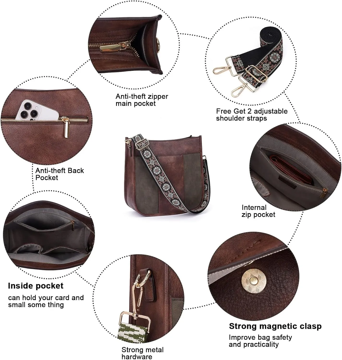 Crossbody Bag Women Vegan Leather Hobo Handbag Trendy Crossbody Shoulder Bag Purses For Women with 2 Adjustable Strap