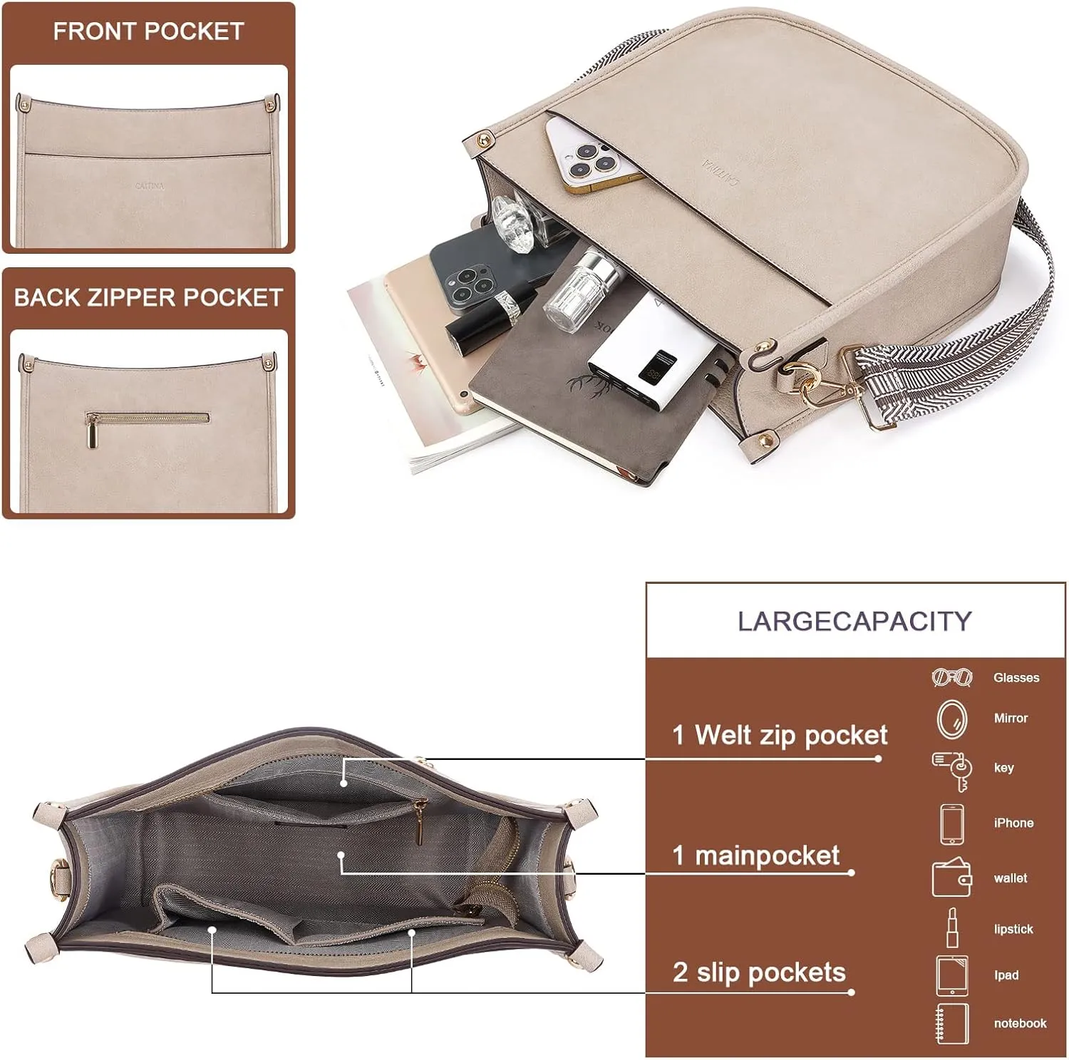 Crossbody Bag Women Vegan Leather Hobo Handbag Trendy Crossbody Shoulder Bag Purses For Women with 2 Adjustable Strap