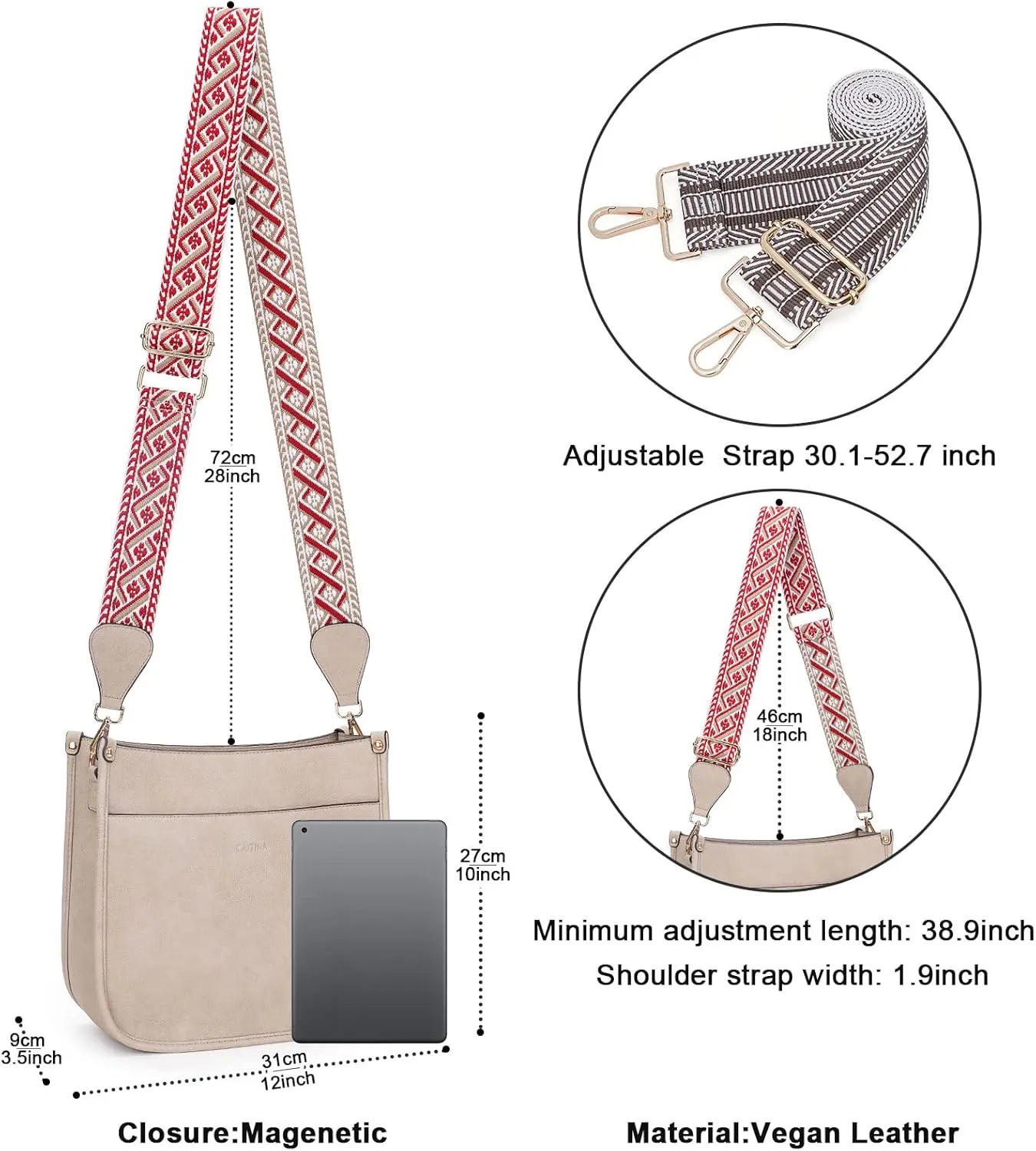 Crossbody Bag Women Vegan Leather Hobo Handbag Trendy Crossbody Shoulder Bag Purses For Women with 2 Adjustable Strap