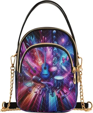 Crossbody Bags for Women Colorful Guitar Drums Quilted Chain Crossbody Purses Trendy Cross Body Phone Purse Handbag