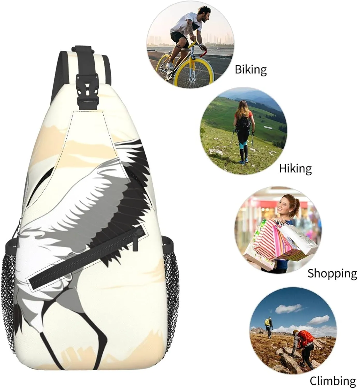Crossbody Bags for Women Men Trendy Sling Bag Casual Chest Bag Japanese Crane Shoulder Bag for Travel Sport