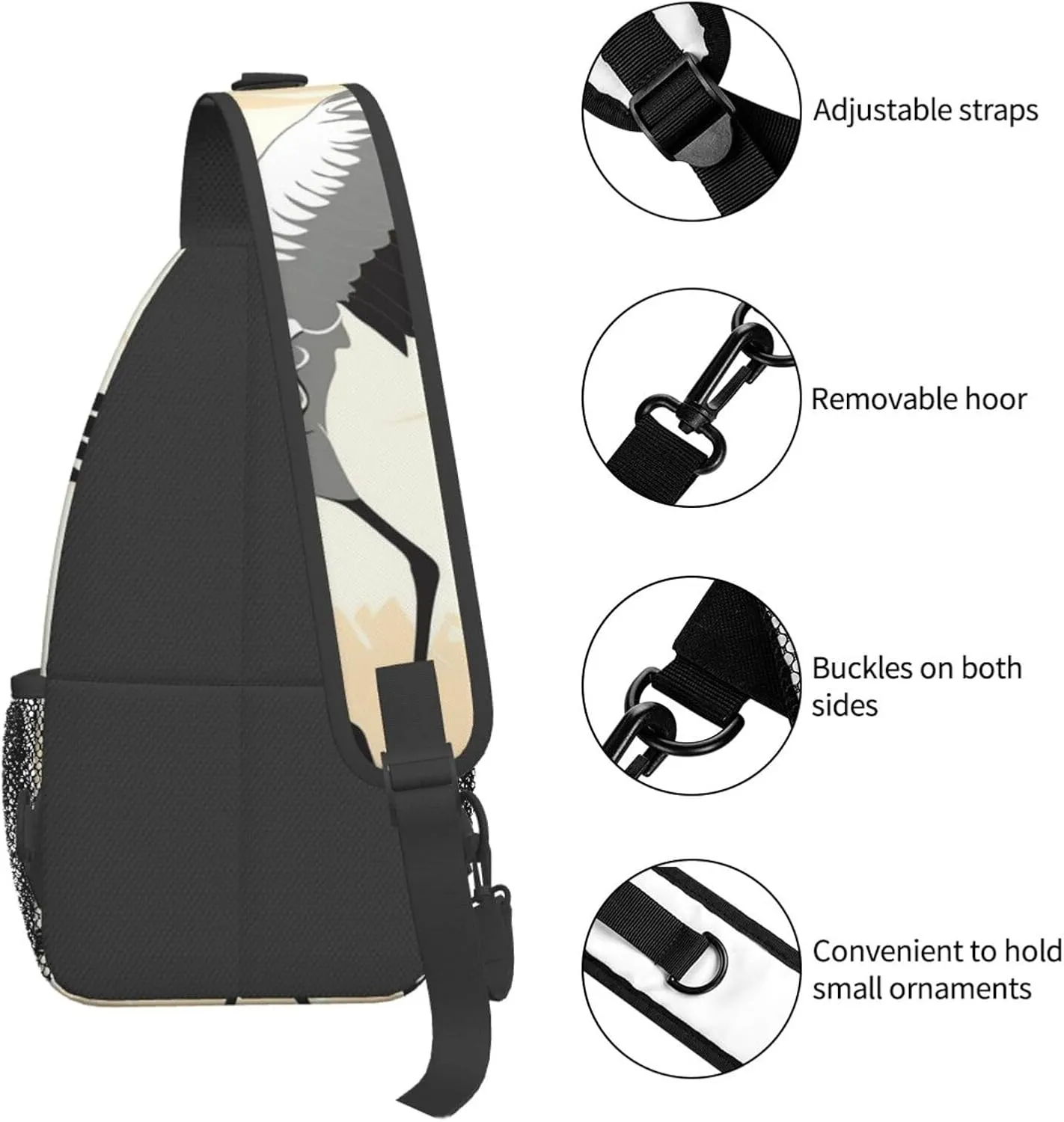 Crossbody Bags for Women Men Trendy Sling Bag Casual Chest Bag Japanese Crane Shoulder Bag for Travel Sport