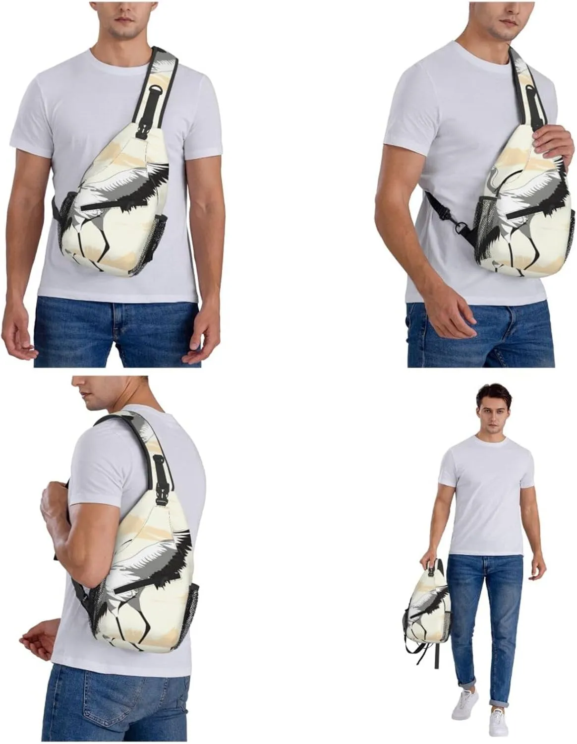 Crossbody Bags for Women Men Trendy Sling Bag Casual Chest Bag Japanese Crane Shoulder Bag for Travel Sport