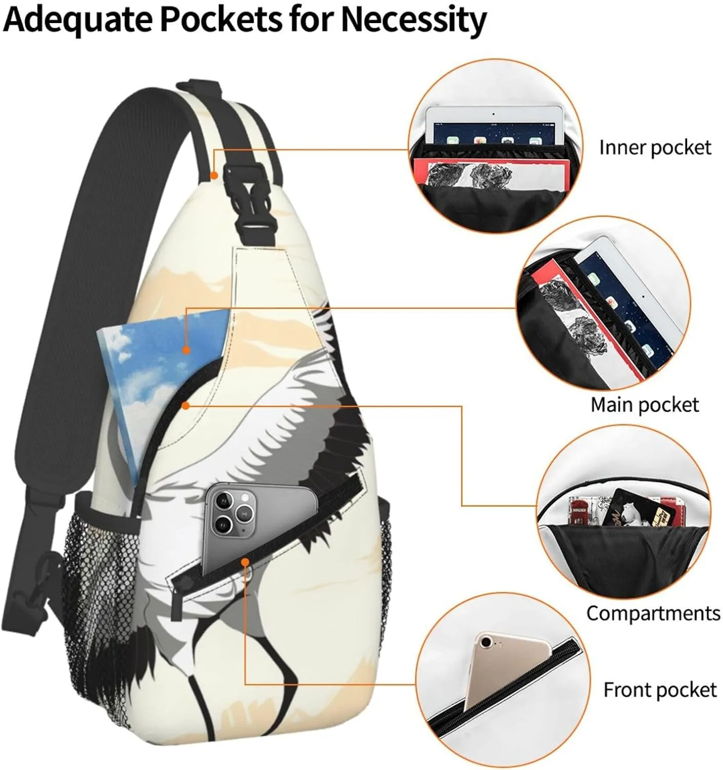 Crossbody Bags for Women Men Trendy Sling Bag Casual Chest Bag Japanese Crane Shoulder Bag for Travel Sport