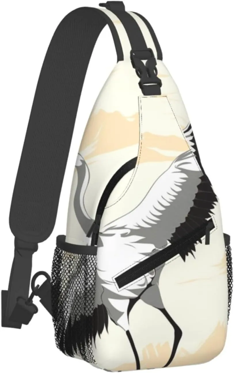 Crossbody Bags for Women Men Trendy Sling Bag Casual Chest Bag Japanese Crane Shoulder Bag for Travel Sport