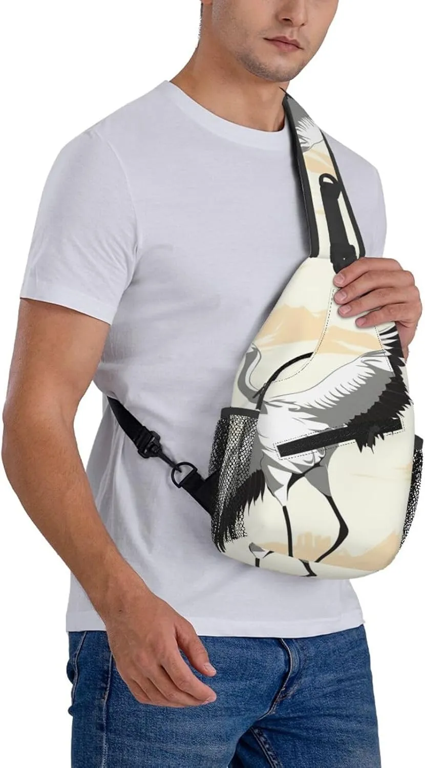 Crossbody Bags for Women Men Trendy Sling Bag Casual Chest Bag Japanese Crane Shoulder Bag for Travel Sport
