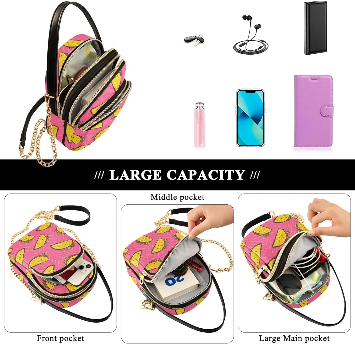 Crossbody Bags for Women Space Quilted Chain Crossbody Purses Trendy Cross Body Phone Purse Handbag