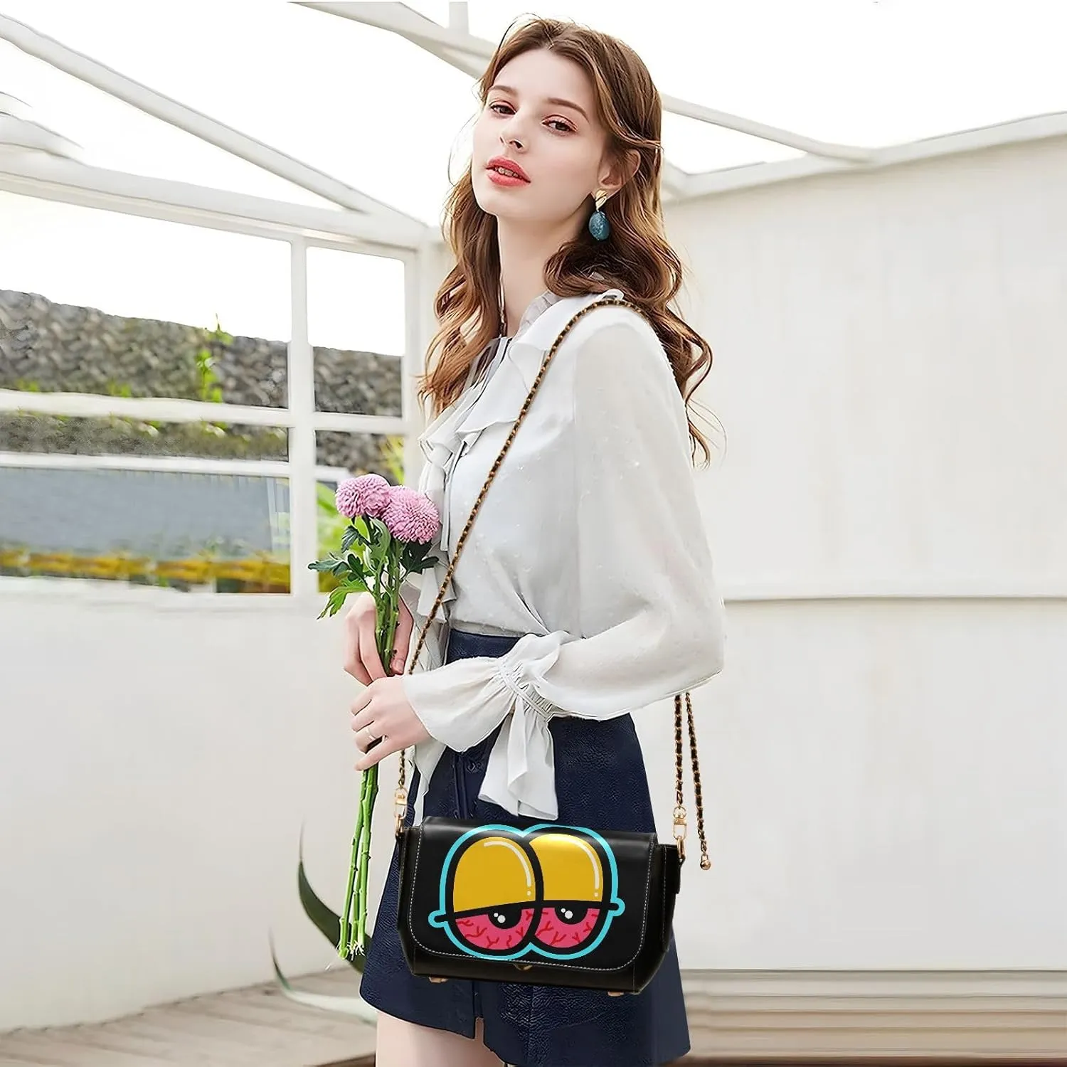 Crossbody Bags for Women Trendy Women's Black Shoulder Bag Small PU Leather Flap Cross Body Bag Handbags