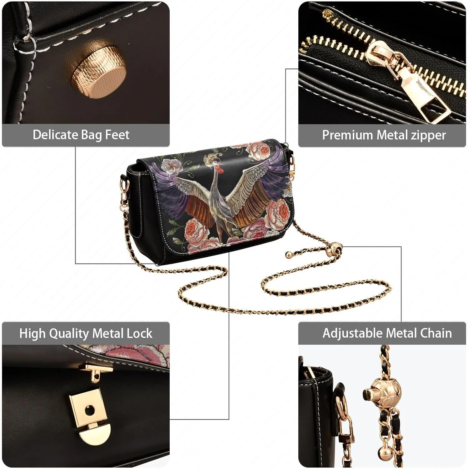 Crossbody Bags for Women Trendy Women's Black Shoulder Bag Small PU Leather Flap Cross Body Bag Handbags